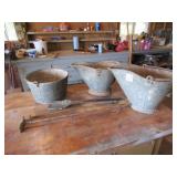 2 COAL BUCKETS ; GALV. BUCKET ; STOVE TOOLS