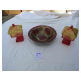 2 CANDY DISHES ; GOOFUS GLASS BOWL