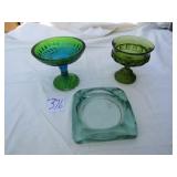 2 CANDY DISHES; VINTAGE ASH TRAY