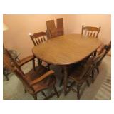 DINING ROOM TABLE W/ 6 HEAVY DUTY CHAIRS, 2 LEAFS