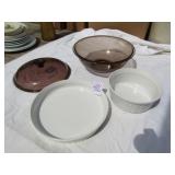 2 CORNINGWARE DISHES ; VISIONWARE BOWL