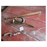 WOOD BALL BAT ; BRASS HORN ;GLASS CASTER ROD