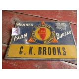 EARLY EMBOSSED FARM BUREAU SIGN 91/2' X131/2'