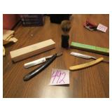 2 VINTAGE STRAIGHT RAZORS ,GERMANY ;SHAVING BRUSH