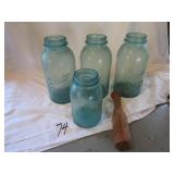 3 BLUE BALL 1/2 GAL. CANNING JARS ;1 QT