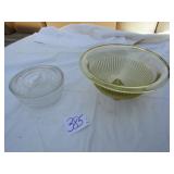 AMBER DEPRESSION BOWL ; REFRIG. DISH W/ LID