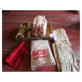 NAIL APRONS ; NEW GLOVES ; LEATHER GLOVES