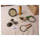 BIG BEN ALARM CLOCK ; VINTAGE BUTTONS ; JAR OPENER