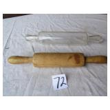 GLASS ROLLING ; EARLY HAND CARVED ROLLING PIN 71/2