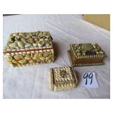 3- EARLY SEA SHELL ART JEWELRY BOXES