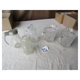 2 PATTERN GLASS CREAMERS ; SYRUP JAR