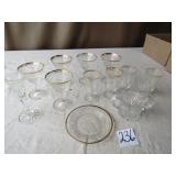 12 PIECES GLASSWARE - SOME W/ GOLD TRIM