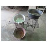 3 DISH PANS ; ICE CREAM STOOL; WIRE CRATE -PICKUP