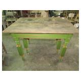 OLD GREEN PAINTED  6 LEG COUNTRY TABLE--PICKUP