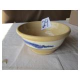 YELLOWWARE STONE BOWL W/ BLUE