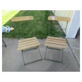 2 EARLY WOOD & METAL FOLDING CHAIR W/ OLD GREEN