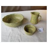 3- CREAM & GREEN SPONGEWARE BOWL; MORE