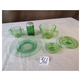 6 PIECES GREEN GLASS SOME DEPRESSION