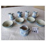 8 PIECES MINI BLUE & STONEWARE