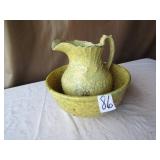 LARGE SPONGEWARE PITCHER & BOWL IN YELLOW & BLUE