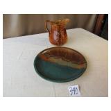 STONE SERVING TRAY ; BROWN PITCHER W/ CHIGGERS