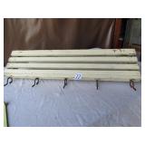 EARLY COAT & HAT RACK W/ OLD GREEN & MUSTARD PAINT