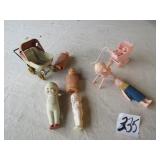VINTAGE PLASTIC & PORCELAIN CHILD'S TOYS & DOLLS