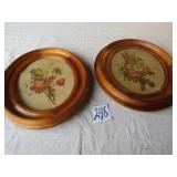 2 VINTAGE OVAL FLORAL FINGER JOINTED FRAMED