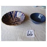 BLUE & TAN SPECKLE STONE BOWL ; 4' BLUE BOWL