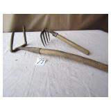 PRIMITIVE EAR CORN RAKES - 2 & 4 PRONGS -PICKUP Y