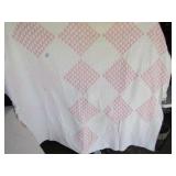 VINTAGE HAND STITCHED CUTTER QUILT-PINK & WHITE