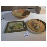 PAINTED WOOD BOWL ; 2 PICTURES