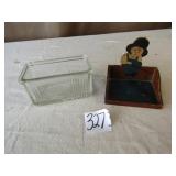 STOVE TOP SALT DISH ; FOLK ART WOOD MATCH SAFE