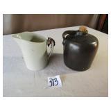 6' WHITE STONE CREAMER ;BROWN GAL. STONE JUG