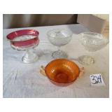 4 CANDY DISHES -KINGS CROWN, CARNIVAL ,CLEAR