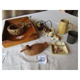 WOOD DUCK ; DOG FIRURINE ; WOOD TRAY ; MORE