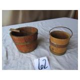 2 LITTLE WOODEN BUCKETS 31/2' X5', 31/2 X31/2