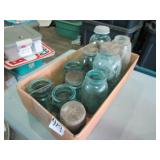 10 OLD BLUE CANNING JARS INCLUDING 1/2 GAL ROOT ,