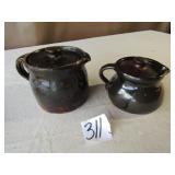 EARLY 31/2 ,41/2 BROWN STONE PITCHERS W/ LID