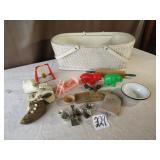 EARLY PLASTIC TOYS ; 2 PLASTIC ADV. BANKS ; MORE