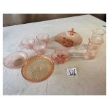 9- PIECES PINK GLASSWARE