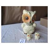 ONE EYE OPEN OWL COOKIE JAR W/ SALT/ PEPPER