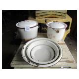 5 PIECES GRANITEWARE -3 DISH PANS ,2 POTS