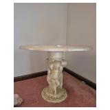VINTAGE MARBLE TOP LAMP TABLE W/ CHERUBS BASE