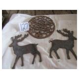 2 METAL CUT OUT DEER ; CAST IRON GRATE 7'