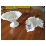 2- VINTAGE FENTON MILK GLASS CANDY DISHES