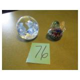 BIRD PAPER WEIGHT ; BLUE FLOWER PAPER WEIGHT