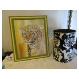 TIGER PICTURE ; MID CENTURY TRASH CAN