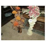 CHALKWARE GIRL PLANT STAND ; BROWN SWIRL VASE