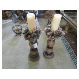 2 HAND CARVED CANDLE STANDS 27'